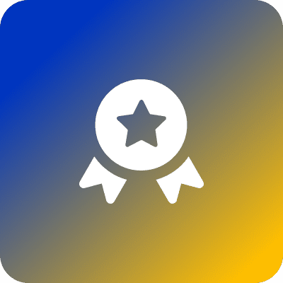 White star medal icon on a blue to yellow gradient background.
